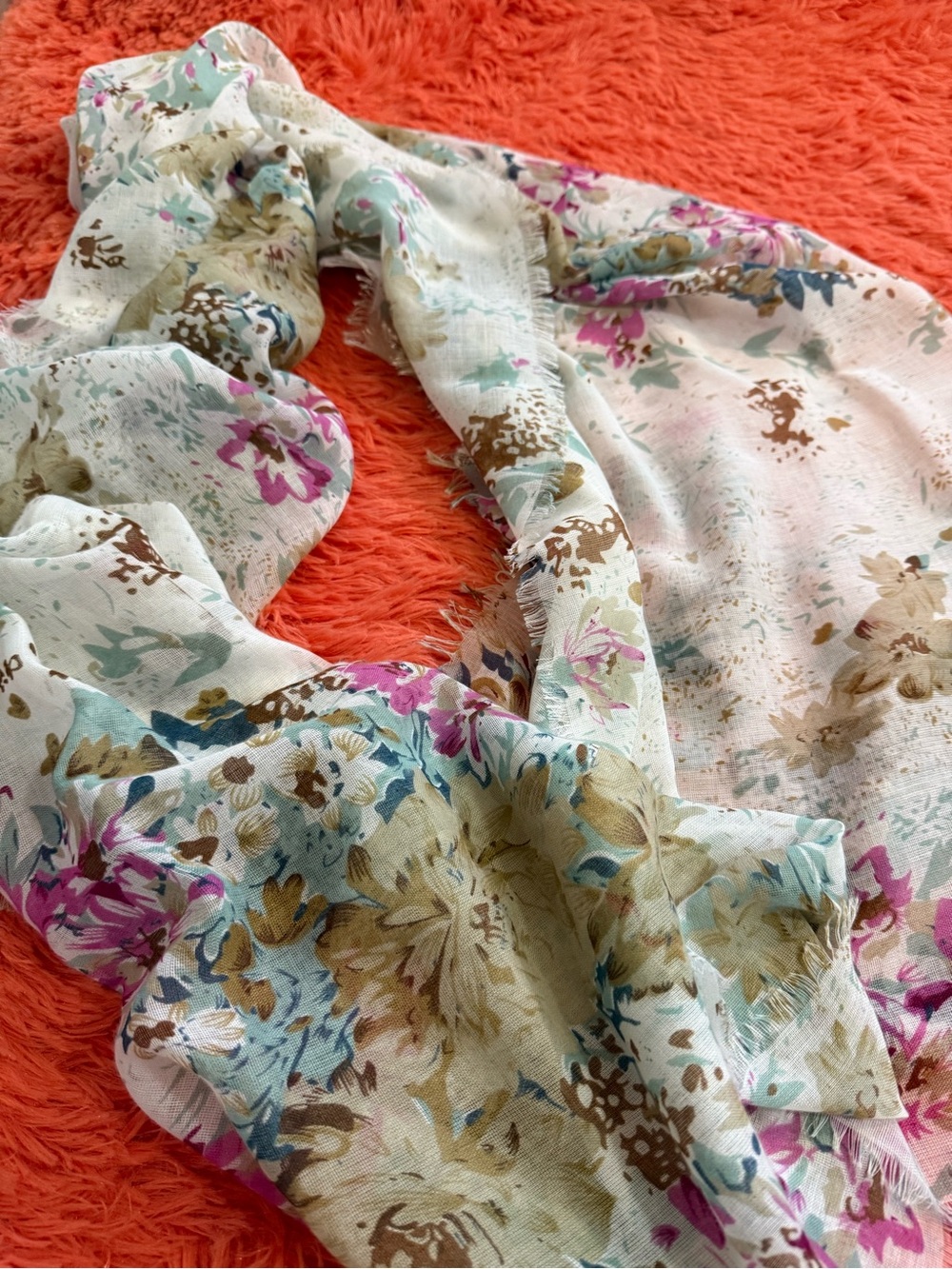 Floral Lightweight Wrap Scarf - Pink, Aqua & Cream
